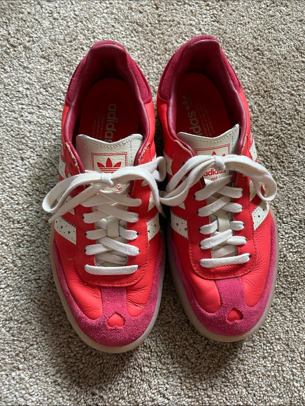 Adidas Samba Women's Size 8 Red White Tan Heart Sneakers